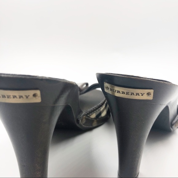 Burberry Nova Check Heels Sandal 37 Wood Open Bow - Picture 7 of 7